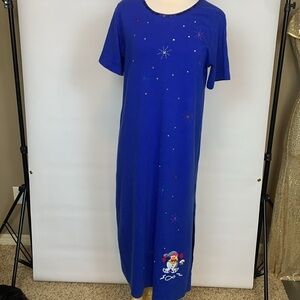 Berek by Takako Sakon blue Christmas holiday maxi short sleeve dress, Large